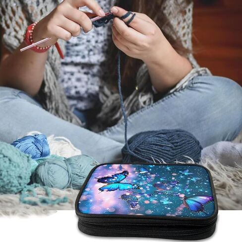 Kathyboom Galaxy Butterfly Case Crochet Hook ، حقيبة سحاب منظم مع جيوب ويب لمختلف إبر الكروشيه وملحقات الحياكة ، من السهل حملها in Kuwait