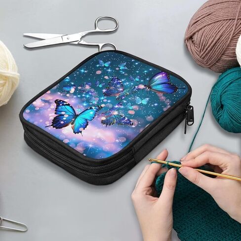 Kathyboom Galaxy Butterfly Case Crochet Hook ، حقيبة سحاب منظم مع جيوب ويب لمختلف إبر الكروشيه وملحقات الحياكة ، من السهل حملها in Kuwait
