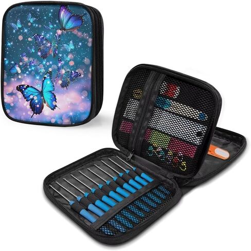 Kathyboom Galaxy Butterfly Case Crochet Hook ، حقيبة سحاب منظم مع جيوب ويب لمختلف إبر الكروشيه وملحقات الحياكة ، من السهل حملها in Kuwait