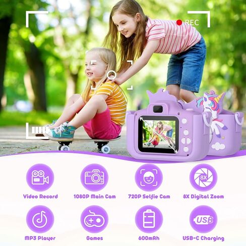 Kids Camera Unicorn Girl Toys, Digital Camera for Kids Age 3-8 Toddler Travel Toys, Birthday Gift for Girls 3 4 5 6 7 8 Year Old Christmas, HD 1080P Video Camera, 32G SD Card Included (Pink) in Saudi Arabia