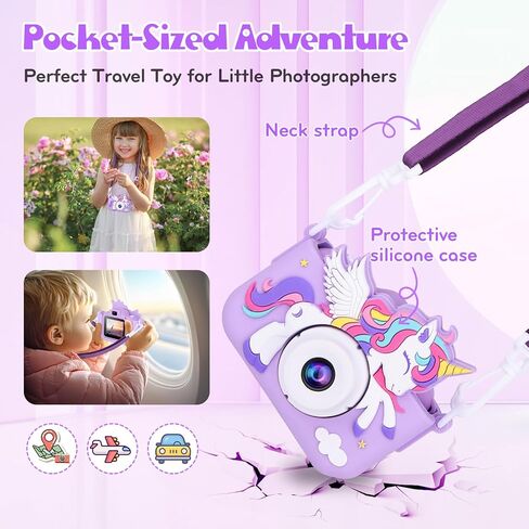 Kids Camera Unicorn Girl Toys, Digital Camera for Kids Age 3-8 Toddler Travel Toys, Birthday Gift for Girls 3 4 5 6 7 8 Year Old Christmas, HD 1080P Video Camera, 32G SD Card Included (Pink) in Saudi Arabia