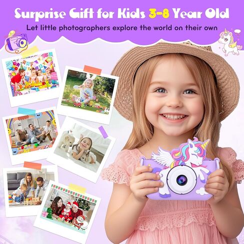 Kids Camera Unicorn Girl Toys, Digital Camera for Kids Age 3-8 Toddler Travel Toys, Birthday Gift for Girls 3 4 5 6 7 8 Year Old Christmas, HD 1080P Video Camera, 32G SD Card Included (Pink) in Saudi Arabia