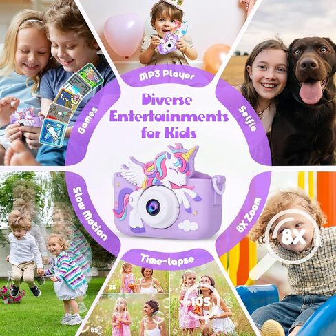 Kids Camera Unicorn Girl Toys, Digital Camera for Kids Age 3-8 Toddler Travel Toys, Birthday Gift for Girls 3 4 5 6 7 8 Year Old Christmas, HD 1080P Video Camera, 32G SD Card Included (Pink) in Saudi Arabia