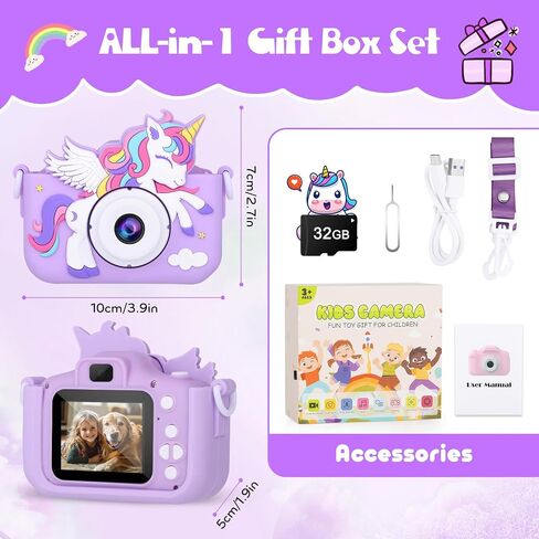 Kids Camera Unicorn Girl Toys, Digital Camera for Kids Age 3-8 Toddler Travel Toys, Birthday Gift for Girls 3 4 5 6 7 8 Year Old Christmas, HD 1080P Video Camera, 32G SD Card Included (Pink) in Saudi Arabia