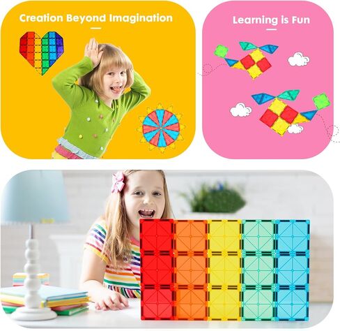 Gemmicc Magnetic Tiles, Deluxe 136 PCS Building Blocks Magnet Toys for Kids,3D Magnet Puzzles Stacking Blocks for Boys Girls,Huge Set with 2 Cars in Saudi Arabia