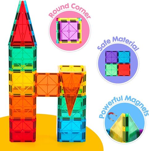 Gemmicc Magnetic Tiles, Deluxe 136 PCS Building Blocks Magnet Toys for Kids,3D Magnet Puzzles Stacking Blocks for Boys Girls,Huge Set with 2 Cars in Saudi Arabia