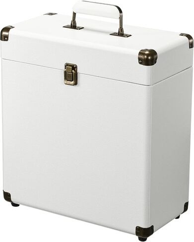 Costravio Vinyl Record Storage Case LP Album Collection Display Box Water Resistant Vinyl Record Organizer Storage Holds 45 Valuable Records 7/10/12 Inch Collapsible Storage Crate White in Saudi Arabia