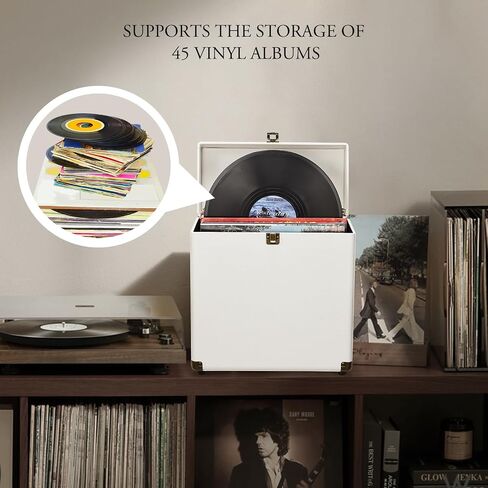 Costravio Vinyl Record Storage Case LP Album Collection Display Box Water Resistant Vinyl Record Organizer Storage Holds 45 Valuable Records 7/10/12 Inch Collapsible Storage Crate White in Saudi Arabia