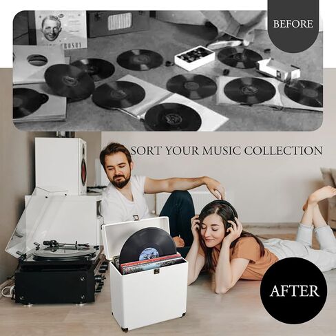 Costravio Vinyl Record Storage Case LP Album Collection Display Box Water Resistant Vinyl Record Organizer Storage Holds 45 Valuable Records 7/10/12 Inch Collapsible Storage Crate White in Saudi Arabia