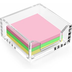 WORHE Sticky Note Holder Clear Acrylic Memo Pad Holders 3.94 x 3.94 for Office Accessories Desk School Home, Crystal Notepad Organizer Post Pop Notes Dispenser for 3"x3" Note Pads 1PCS (BQ200)