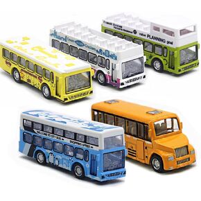 KIDAMI School Bus Toys Cars Set Die Cast Metal Toy Cars Double Decker City Bus Vehicles, Openable Doors, Pull Back Cars Play Toys for Birthday Gift Vehicle
