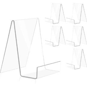 trophable 6 Pack Acrylic Book Stand Thickened Clear Book Display Easel Holder for Displaying Tablets Newspaper Magazines Notebooks Textbooks CDs (Clear-Small)