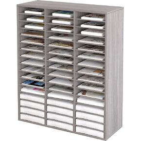 EasyPAG 48 Slots Mail Sorter Organizer Office Wooden Literature Organizer with Adjustable Shelves Wood Desktop File Sorter for Office Home Classroom Mailrooms, Archaize