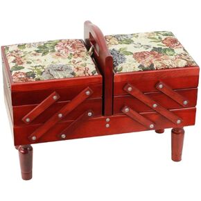 3-Tier Wooden Sewing Caddy with Tapestry Top 18-1/2in by 8-3/4in by 14in.