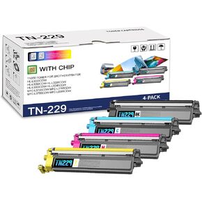 4-Pack BK/C/M/Y TN229 High Yield Toner Cartridge, Replacement for Brother TN-229 for HL-L3220CDW L3280CDW L3295CDW L3300CDW L8245CDW MFC-L3720CDW L3765CDW L3780CDW L8395CDW Printer