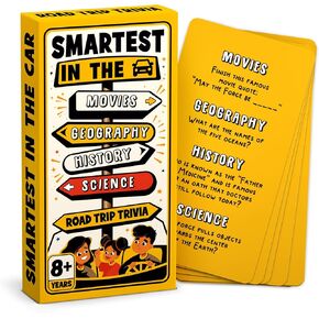 WELL BALANCED Road Trip Trivia - Road Trip Games for Kids Travel Essentials Car Activities Must Haves for Ages 8+
