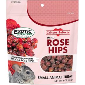 Exotic Nutrition Dried Rose HIPS (3 oz.) - Healthy Natural Treat - Chinchillas, Guinea Pigs, Rabbits, Prairie Dogs, Degus, Hamsters, Rats, Squirrels, Parrots, Chickens, Ducks & Other Small Pets