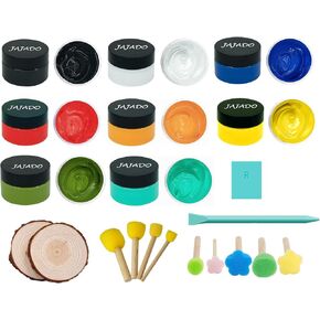 21pcs طلاء أكريليك مع 8 جرار طلاء طباشير ، 2 مساءً شرائح خشبية ، 9pcs فرشاة الإسفنج ومقاطع صغيرة ، طلاء معجون الطباشير لطلاء الاستنسل على الخشب ، النسيج ، السيراميك ، الخشب محترق الطلاء