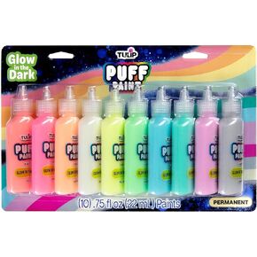 Tulip Puff Paint Glow in the Dark Colors 10-pack, Multi-Surface, Premium Quality, Nontoxic & Waterproof Craft Paint, Permanent on Fabric, 10-pack