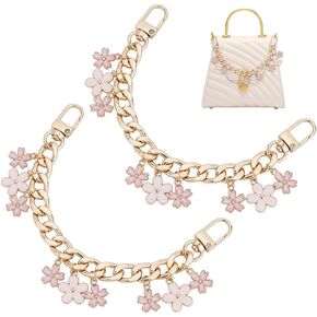 PH PandaHall 2pcs Bag Charm Chain, 7.9" Purse Chain Strap Golden Purse Charms Short Bag Chain Enamel Flower Charm Purse Handle Extender Decorative Bag Chains for Handbag Wallet Crossbody Shoulder Bag