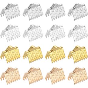 UXCELL 100Pcs 8mm Ribbon Crimp Clamps, Bookmark Pinch Ends, Fasteners Clasp Ends for Bracelet Necklace Jewelry Making, 4 Colors