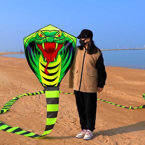 Kite Giant Snake Kite - 50 قدمًا سلسلة شاطئية واحدة للمبتدئين والأطفال ، من السهل الطيران ، مقابض سلسلة 330 قدمًا