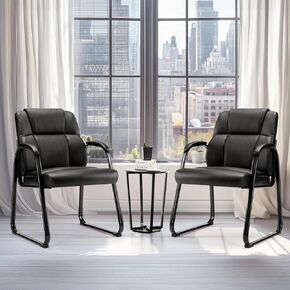 DUMOS Office Desk Guest Chair Set of 2, Leather Waiting Room Chairs with Padded Arms for Elderly Home Reception Area Conference Room Lobby Side breakroom