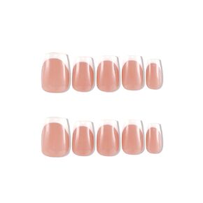 Premium Handmade Exquisite Fashion Classic Short Coffin Press On Nails, Elegant White French Tips on Nude Base - Breathtaking Luxury French Manicure Design with Translucent Nail Tips and Included Professional Nail Glue, 30PCS Most Sizes Available from Sma