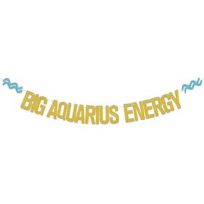 Big Aquarius Energy Banner, Aquarius Happy Birthday Decorations, Aquarius Season Banner, January February Birthday Party Decor Supplies Gold Blue