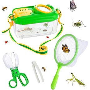 Biubee Bug Kids Catcher - Sturdy Kids Catching Kit with Bug Collector Butterfly Net Tweezer, Kids Bug Habitat Outdoor Explorer Kit Gift for Kids Age 3 4 5 6 7 8, 8Pcs, Green