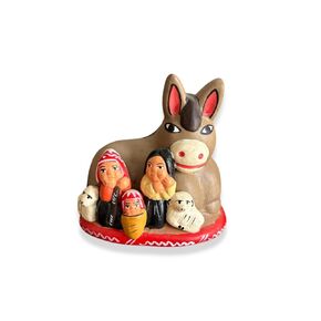 Donkey and Nativity Scene, Peruvian Andean Style, Traditional Nativity with Holy Family, Christmas Indoor Decor, Xmas ornaments