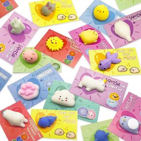 28 Valentines Day Gift Cards with Cute Kawaii Mochi Squishy to Squeeze for Kids School Classroom Valentine’s Exchange Greeting Cards