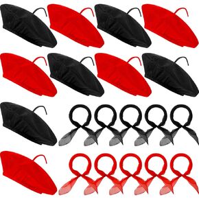 Laumoi 20 Pcs Halloween Party Berets for Kids French Beret Bulk Hat Artist Beanie with Color Neck Scarf for Cosplay Decorate(Bright Colors)