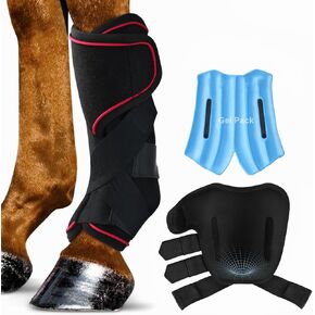Atsuwell Horse Ice Boots for Horses Injuries, Horse Ice Pack Cooling Horse Leg Wraps with Secure Straps for Support, Wearable Horse Leg Ice Boot Gel Cold Compression for Horse Care, Hock Sprain