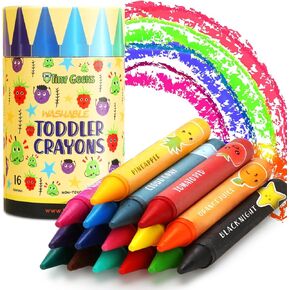 16 Colors Jumbo Crayons + Non Toxic Crayons for Toddlers 1-3 | Washable Crayons for Kids Ages 4-8 | Easy To Hold Large Crayons | Crayons For Toddlers 2-4 Years | Travel Crayons