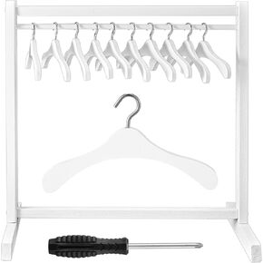 Civaner Doll Garment Rack with Wooden Clothes Hanger for 18 Inch Girl Doll Clothes Mini Hangers Wardrobe Furniture Accessories for Dollhouse Baby Shower Supplies(White)
