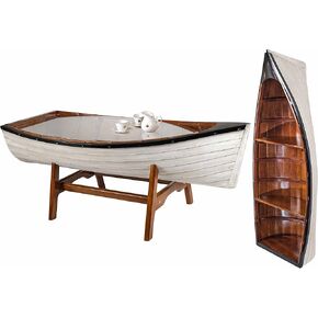 SAILINGSTORY Wooden Boat Coffee Table Boat Bookshelf Coastal Coffee Table Nautical Bookcase Lake House Decor Beach House Decor
