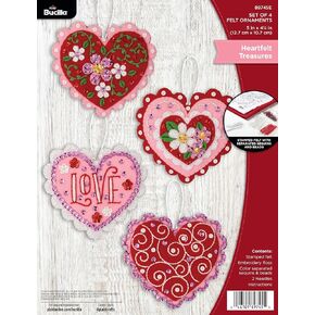 Bucilla, Heartfelt Treasures, Felt Applique 4 Piece Ornament Making Kit, Perfect for DIY Arts and Crafts, 89745E