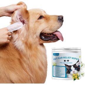 Ear Finger Wipes for Dogs & Cats,Effectively Remove Ear Wax,Debris-Dog Wipes Cleaning Deodorizing,Relief Cat Ear Cleaner,Dog Ear Cleaner Wipes,Natural Ingredients-50 Count