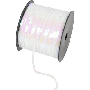Flat Sequin Strip, 4mm String Metallic Sequin Strand, Paillette Metallic Sequin Trim Sewing String for DIY Crafts Embellishment, 197 Yards, Gradient White