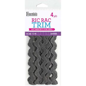 Essentials By Leisure Arts RIC Rac 1/2" 4 Yards Graphite - Rick Rack Trim for Sewing - Wavy RIC Rac Trim for Sewing and Crafts Ribbon Rick Rack