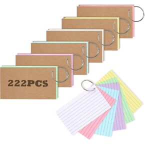 AZUREAL Flash Cards, 3x5 Inches Flashcards, Index Cards With Rings, Heavy Duty Note Cards That Can Be Used For Study, Research, Work, College, Documenting Daily Life, 222 Sheets/Set