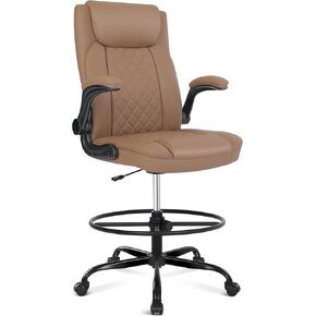 Misolant Drafting Chair, Tall Office Chair for Standing Desk, Standing Chair with Adjustable Height and Flip-up Armrest, Leather Drafting Chair, High Office Chair for Counter Height Desk