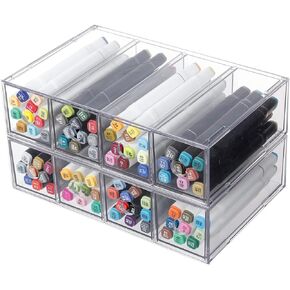Yesesion 2 Pack Office Organizer Drawer for Desk, Plastic Pen Organizer with Adjustable Compartment, Large Storage Box for Marker, Pencils, Coffee Pods, Stationery, Home Office Supplies (White)