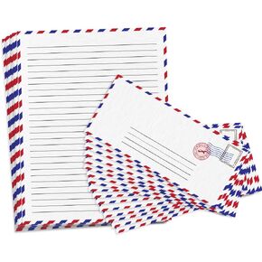ArtCreativity 100 Pieces Vintage Stationery Paper and Envelopes Set - 50 Double Sided Airmail Sheets and 50 Envelopes - Pen Pal Stationery Letters and Envelopes with Air Mail Design