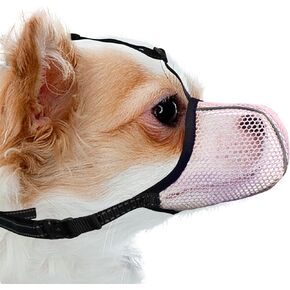 Dog Muzzle, Breathable Soft Muzzle for Extra Small Dogs to Anti & Prevent Barking Biting Chewing, Reflective & Adjustable Basket Muzzle with Air Mesh for Dachshund Pink XS