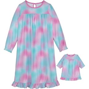 Saint Eve Kids Girl and Doll Matching Nightgown Set, Long Sleeve Soft Flannel Sleep Dress