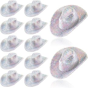 Sotiff Mini Disco Cowboy Hat Tiny Light up Holographic Space Cowgirl Hat Neon Party Decor for Party Doll, 12 Pcs(Silver)