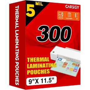 CAREGY 5 Mil Thermal Laminating Pouches (200 Pack) - 9x11.5 Inch Laminating Sheets for 8.5x11 Documents, Clear,Office & School Laminator Supplies