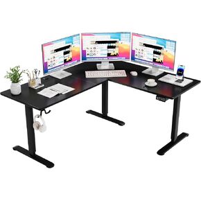 Furmax L Shaped Standing Desk Adjustable 63 x 55 Inch Corner Stand up Desk Electric Standing Computer Workstation with Preset Heights (Black)